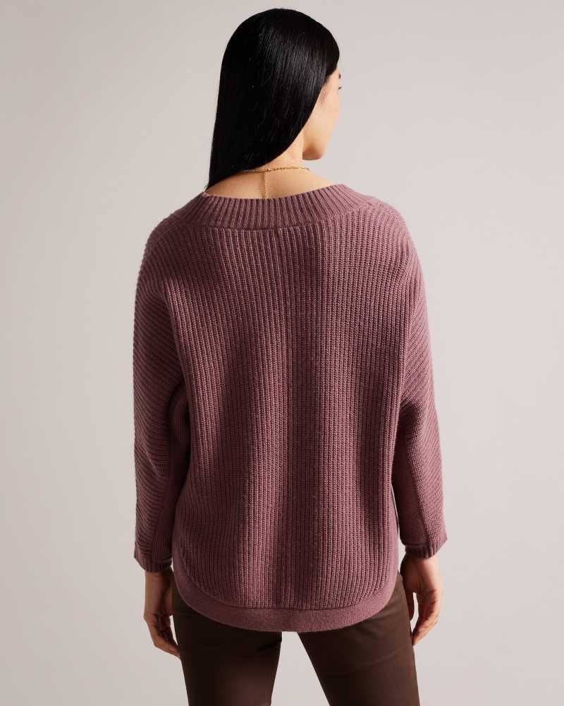 Taupe Ted Baker Lerissa Slouchy V Neck Jumper | US0000313