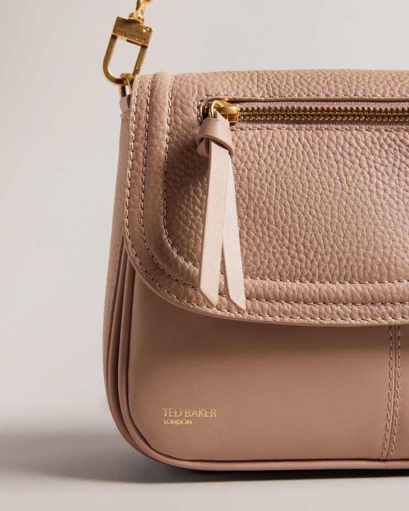 Taupe Ted Baker Nishat Pebble Leather Shoulder Bag | US0001249