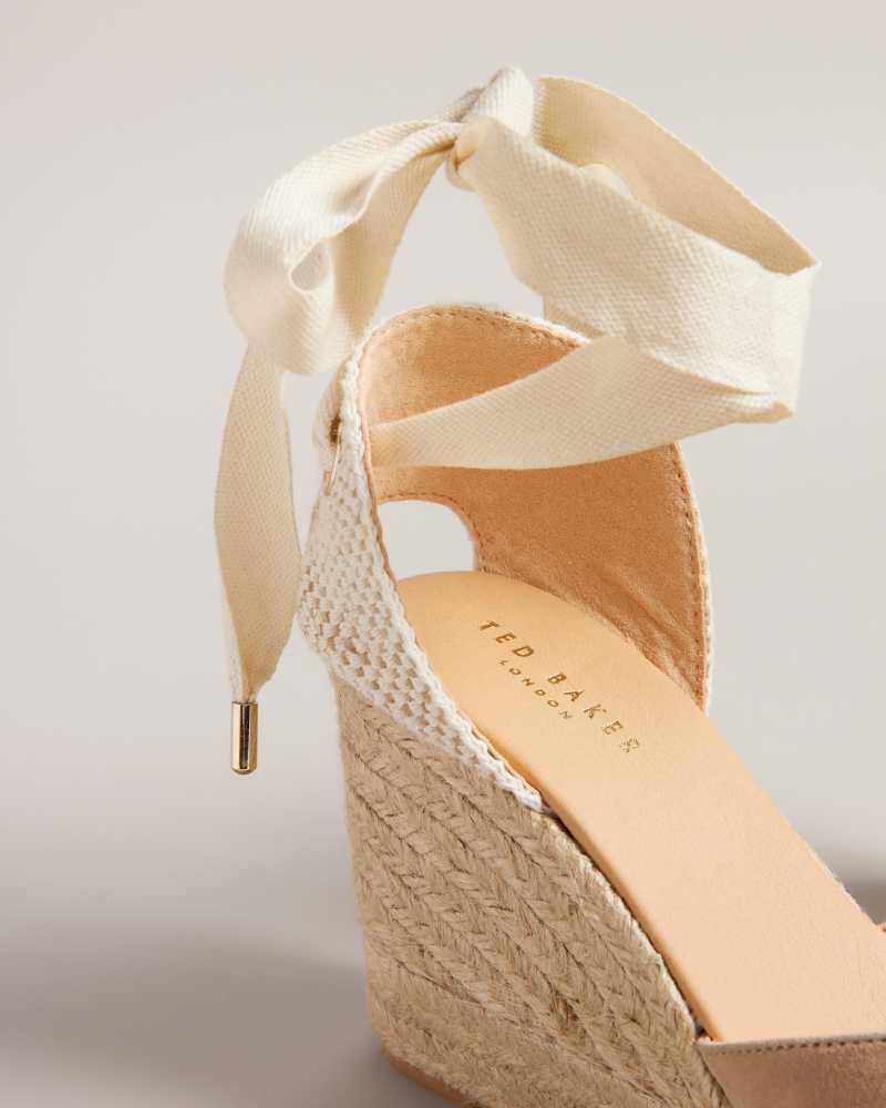 Taupe Ted Baker Puritas Suede Ribbon Tie Espadrille Wedges | US0002206