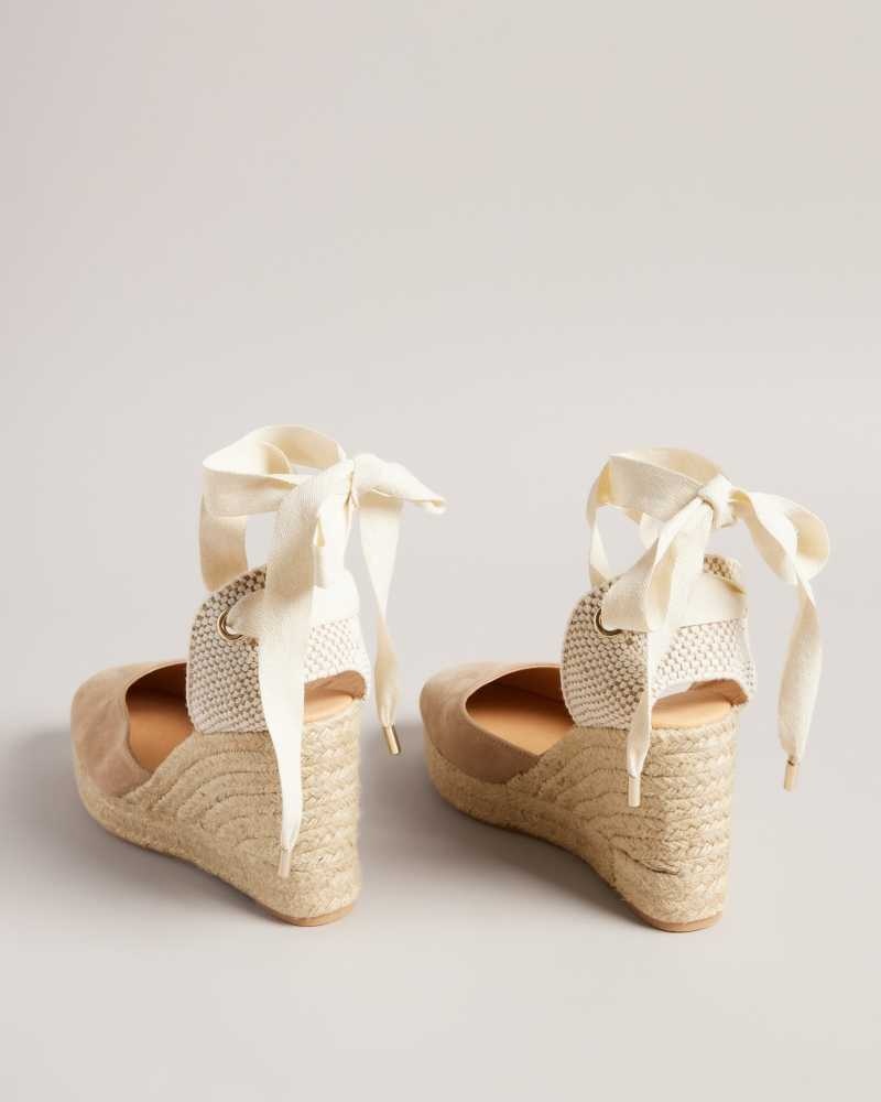 Taupe Ted Baker Puritas Suede Ribbon Tie Espadrille Wedges | US0002206