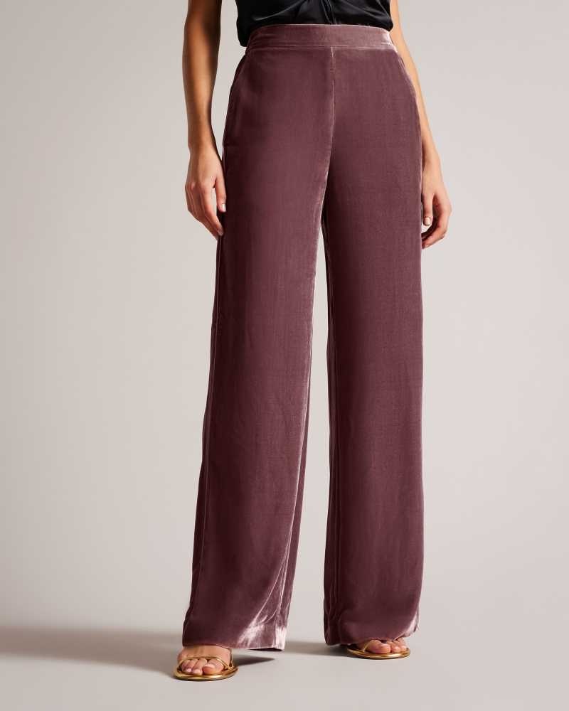 Taupe Ted Baker Tansyat Velvet Wide Leg Trousers | US0001158