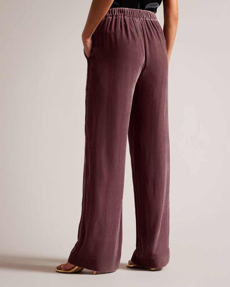 Taupe Ted Baker Tansyat Velvet Wide Leg Trousers | US0001158