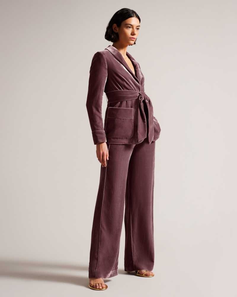 Taupe Ted Baker Tansyat Velvet Wide Leg Trousers | US0001158