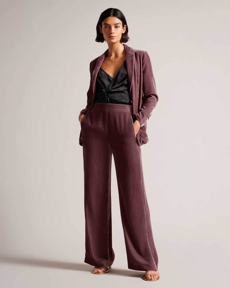 Taupe Ted Baker Tansyat Velvet Wide Leg Trousers | US0001158