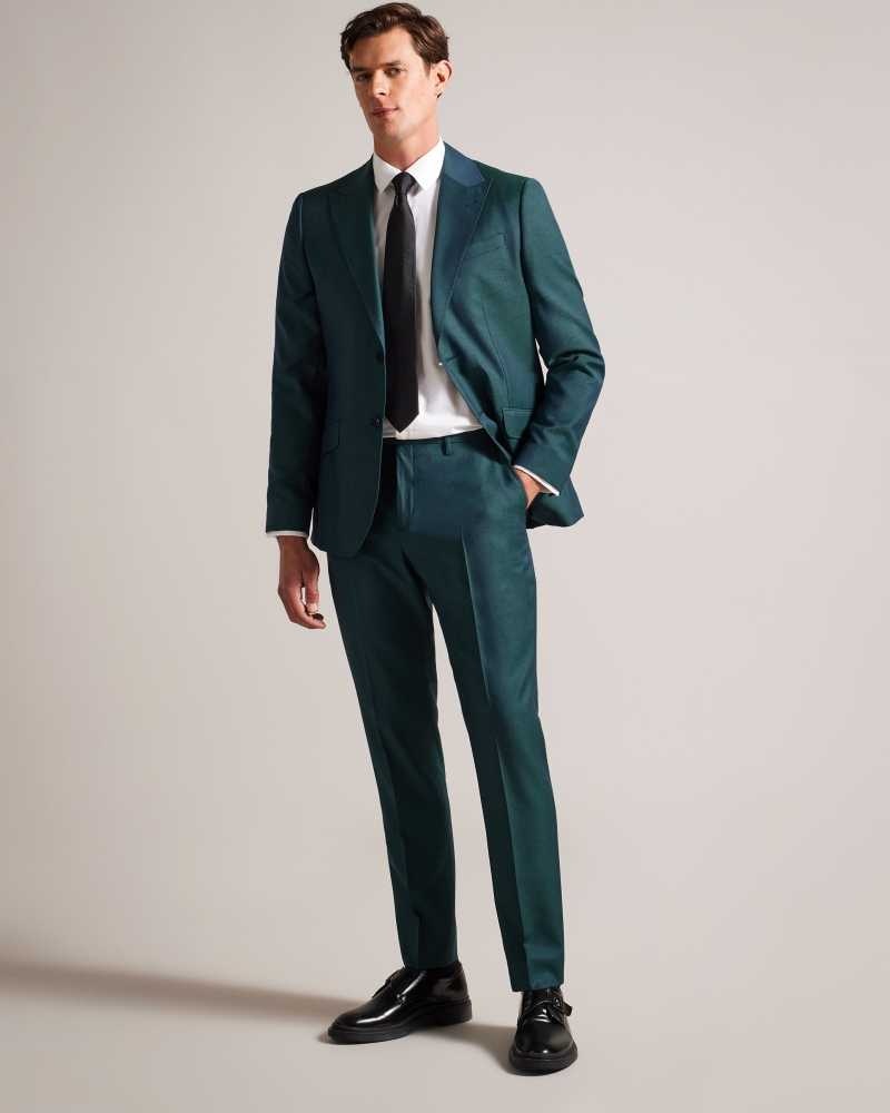 Teal Blue Ted Baker Northt Slim Wool Tonic Trousers | US0000759