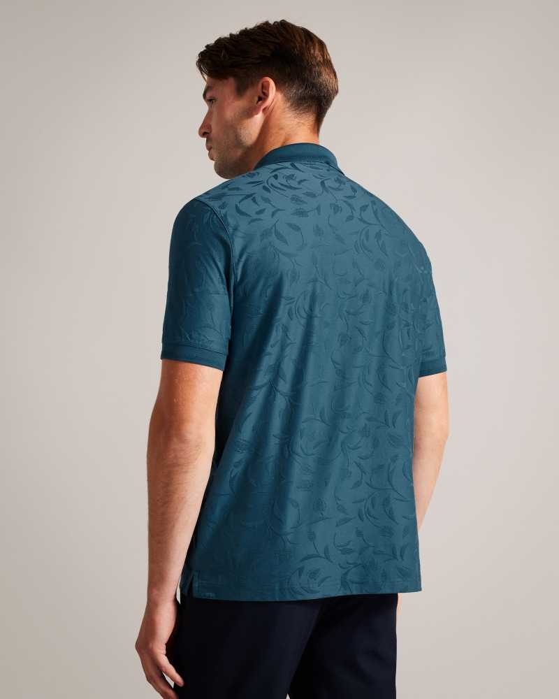 Teal Blue Ted Baker Polenn Tulip Textured Zip Polo Shirt | US0000533