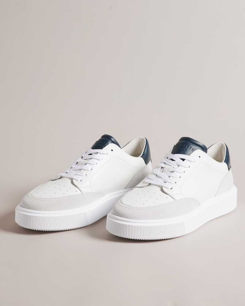 White Navy Ted Baker Luigis Inflated Sole Leather And Suede Sneakers | US0002197