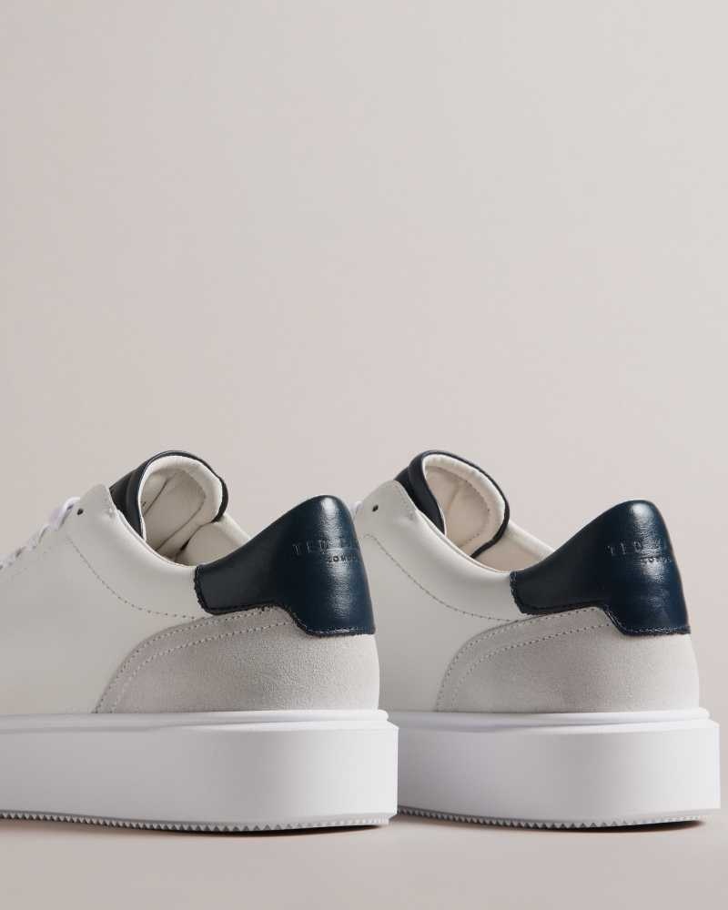 White Navy Ted Baker Luigis Inflated Sole Leather And Suede Sneakers | US0002197