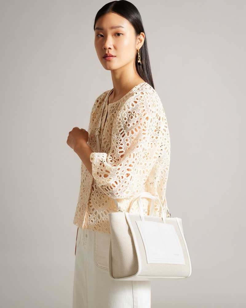 White Ted Baker Aksanna Medium Canvas Tote Bag | US0001288