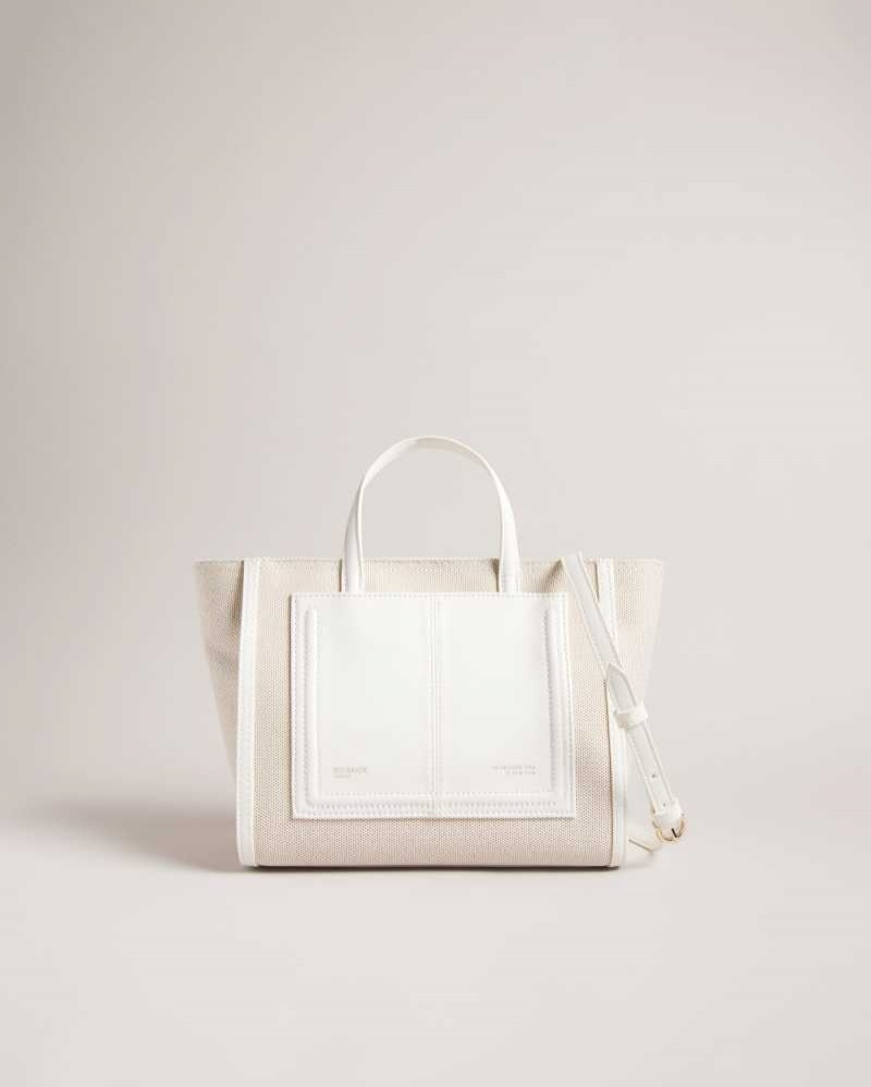 White Ted Baker Aksanna Medium Canvas Tote Bag | US0001288