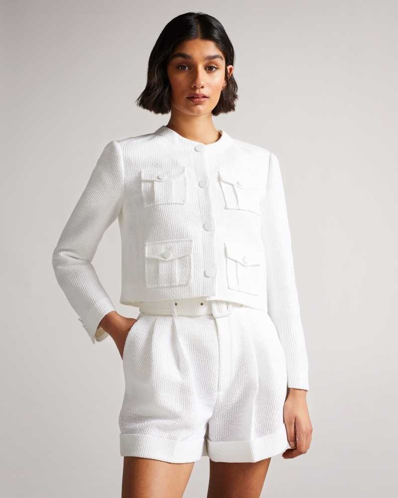 White Ted Baker Alera Cropped Cargo Jacket | US0000726