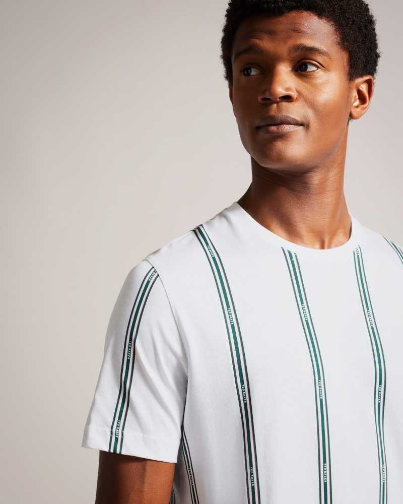 White Ted Baker Amson Short Sleeve Striped T-Shirt | US0000869