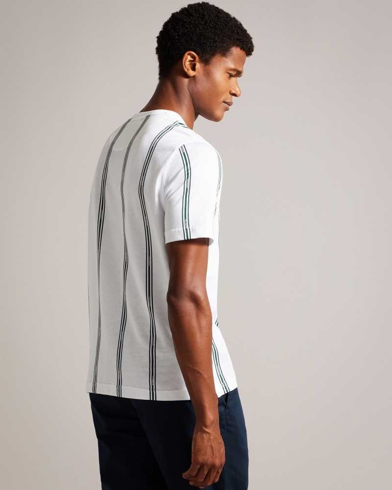 White Ted Baker Amson Short Sleeve Striped T-Shirt | US0000869