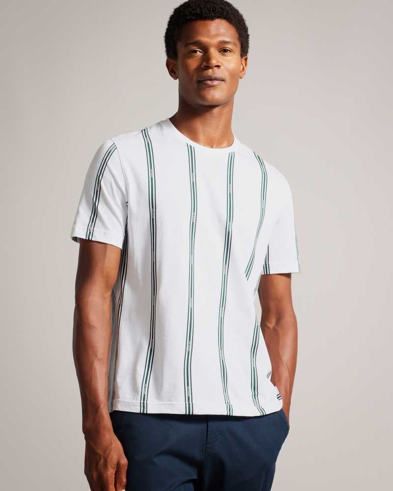 White Ted Baker Amson Short Sleeve Striped T-Shirt | US0000869