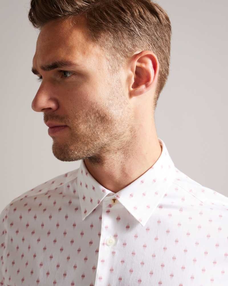 White Ted Baker Ardea Long Sleeve Geometric Print Shirt | US0000578