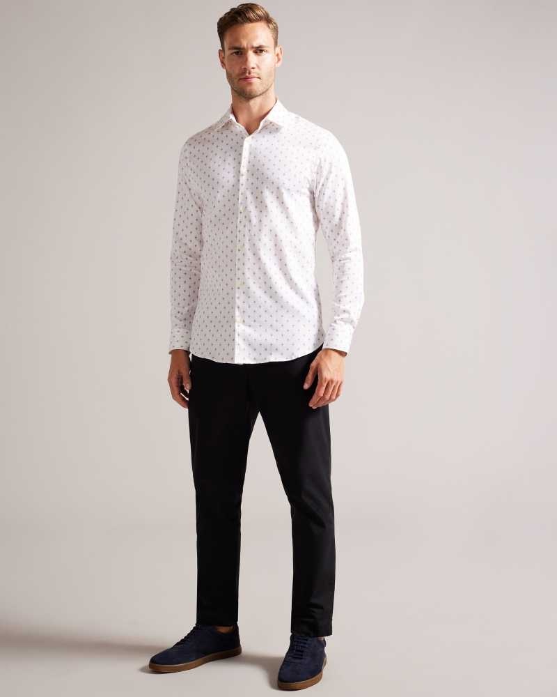 White Ted Baker Ardea Long Sleeve Geometric Print Shirt | US0000578