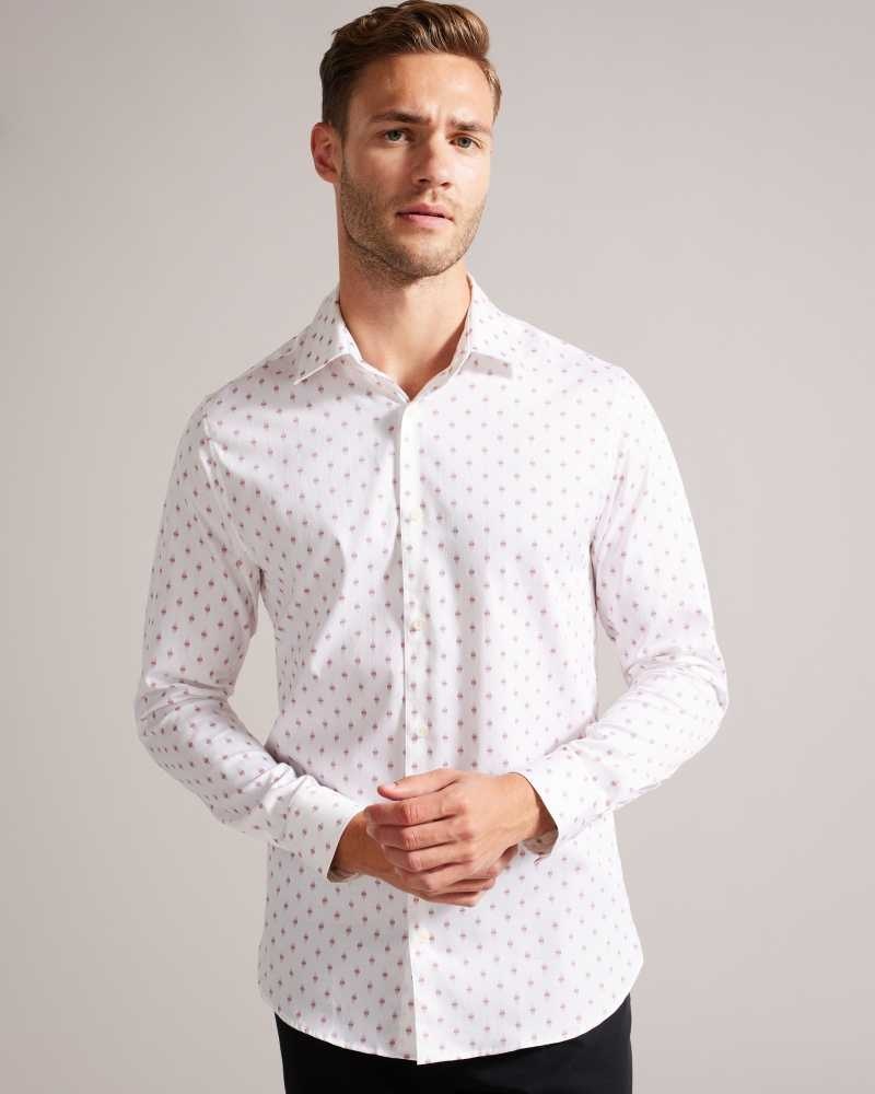 White Ted Baker Ardea Long Sleeve Geometric Print Shirt | US0000578