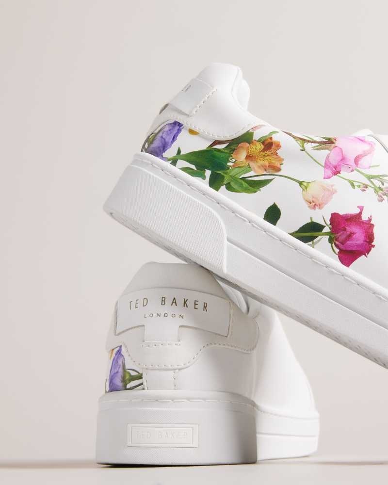 White Ted Baker Artel Printed Floral Cupsole Sneakers | US0002199