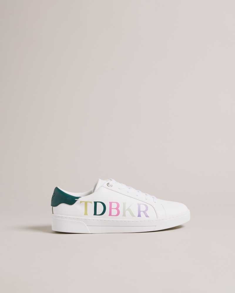 White Ted Baker Artii Branded Leather Cupsole Sneakers | US0002183