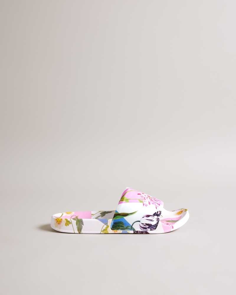 White Ted Baker Azzyla Floral Satin Sliders | US0002159