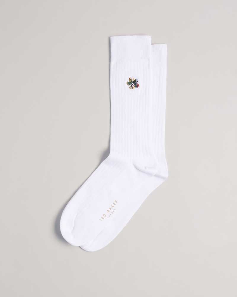 White Ted Baker Boelow Flower Embroidery Socks | US0001925