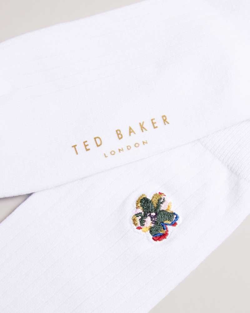 White Ted Baker Boelow Flower Embroidery Socks | US0001925