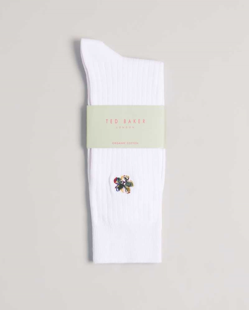 White Ted Baker Boelow Flower Embroidery Socks | US0001925