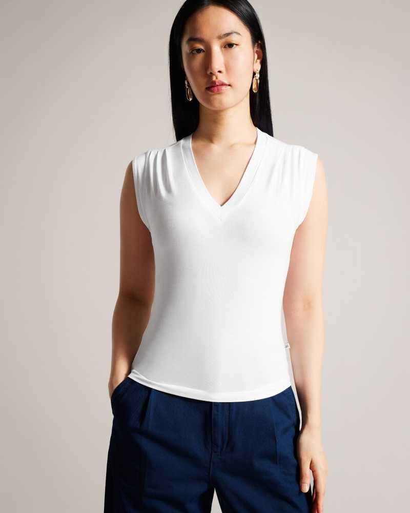 White Ted Baker Brielll Fitted V Neck | US0001021