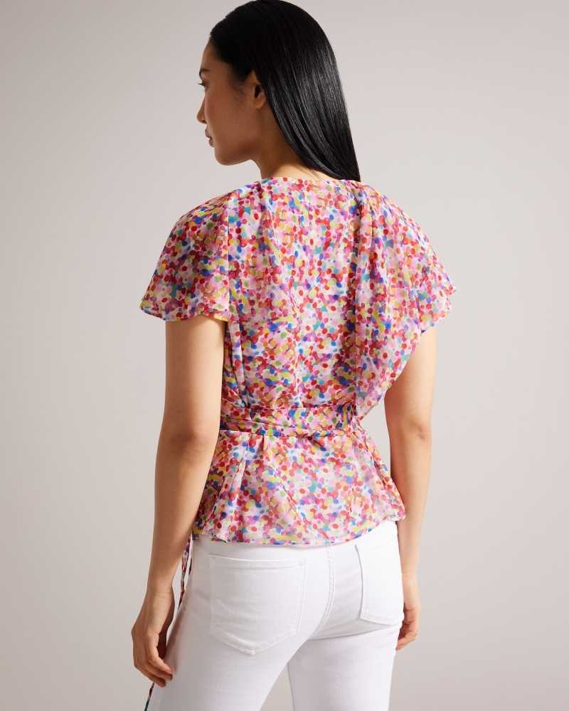 White Ted Baker Brrooke Wrap Top With Ruffled Neckline | US0001018