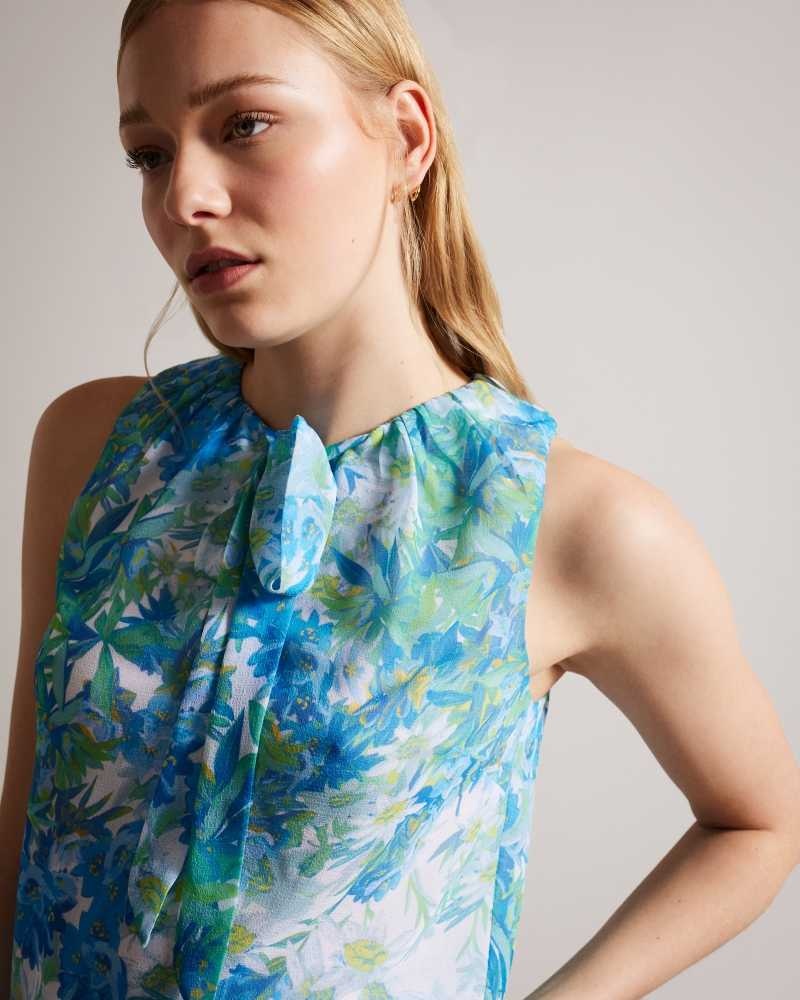 White Ted Baker Chalote Sleeveless Floral Top With Tie Detail | US0000942