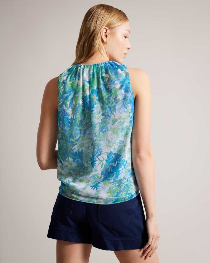 White Ted Baker Chalote Sleeveless Floral Top With Tie Detail | US0000942