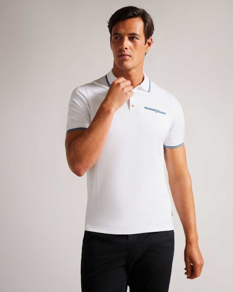 White Ted Baker Chipa Short Sleeve Polo Shirt | US0000976