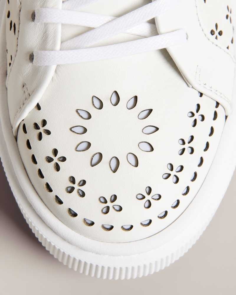 White Ted Baker Cwisp Laser Cut Platform Sneakers | US0002196