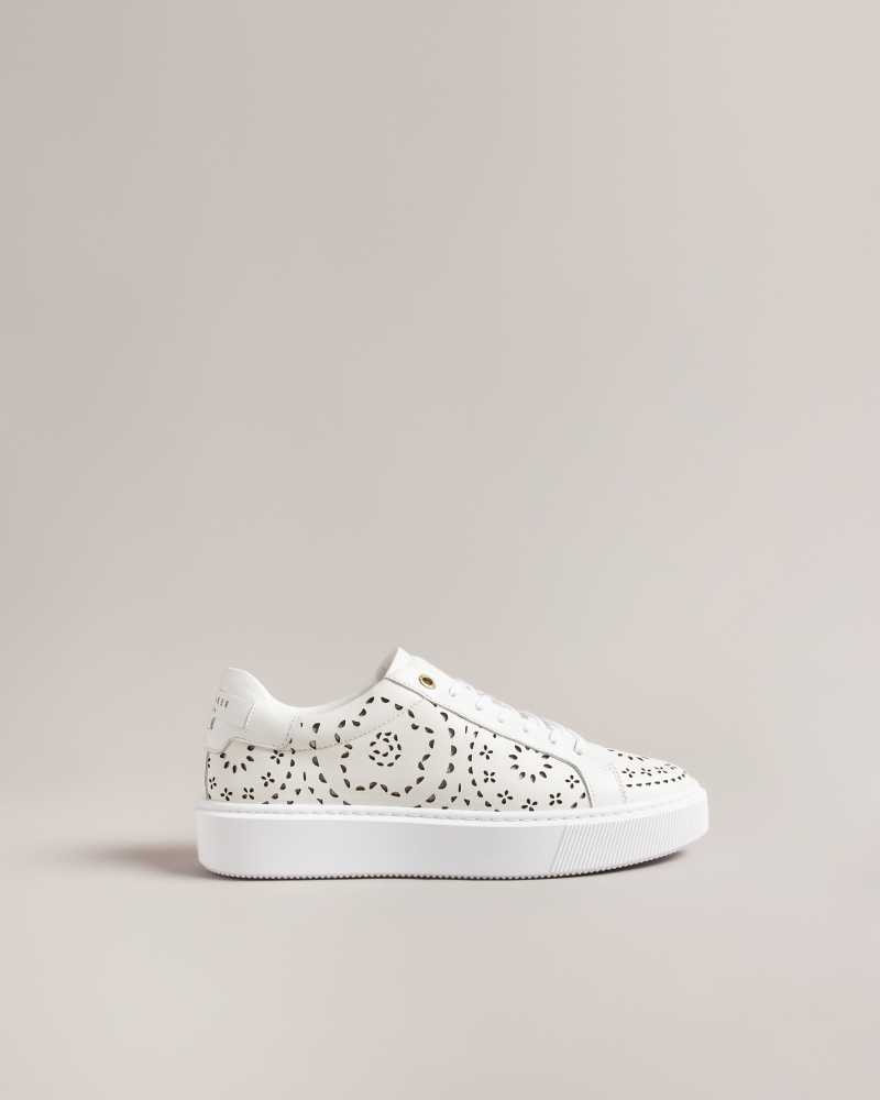 White Ted Baker Cwisp Laser Cut Platform Sneakers | US0002196