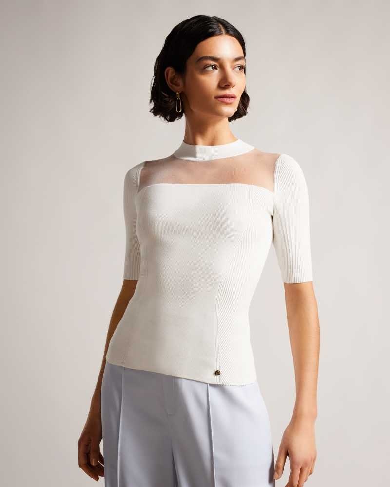 White Ted Baker Daviner Fitted Knit Top | US0000408