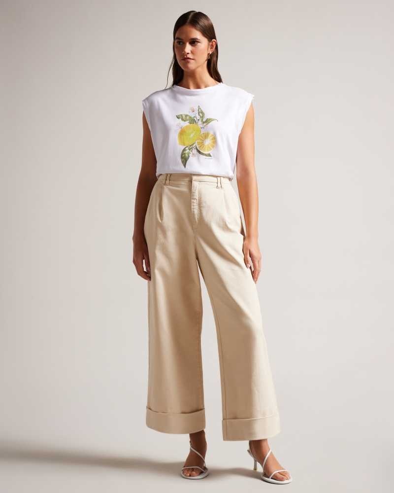 White Ted Baker Dieanaa Sleeveless Lemon Graphic Top | US0000971