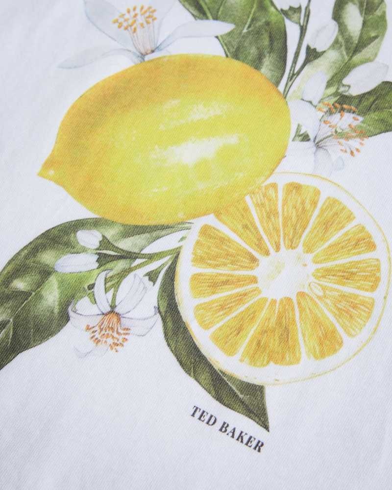 White Ted Baker Dieanaa Sleeveless Lemon Graphic Top | US0000971