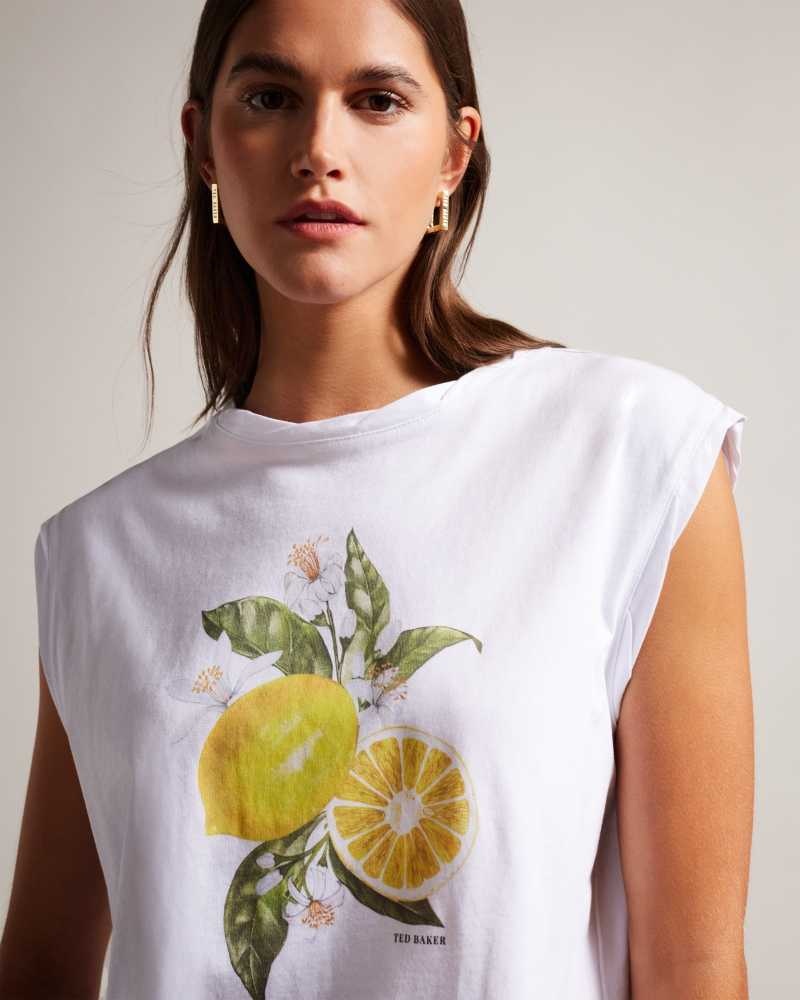 White Ted Baker Dieanaa Sleeveless Lemon Graphic Top | US0000971