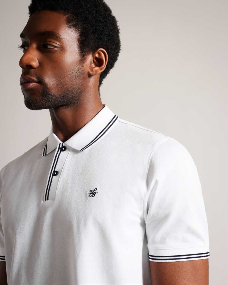 White Ted Baker Dynam Monogram Diamond Knit Polo Shirt | US0000568