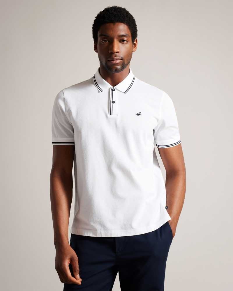 White Ted Baker Dynam Monogram Diamond Knit Polo Shirt | US0000568