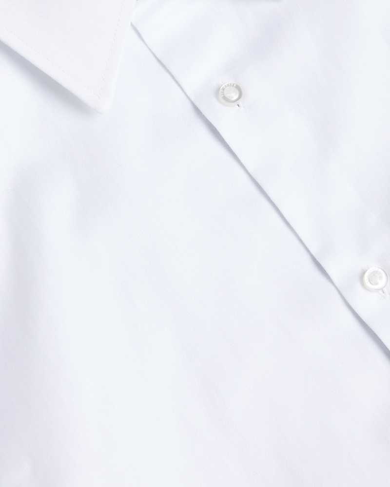 White Ted Baker Fherls Herringbone Long Sleeve Cotton Shirt | US0000647