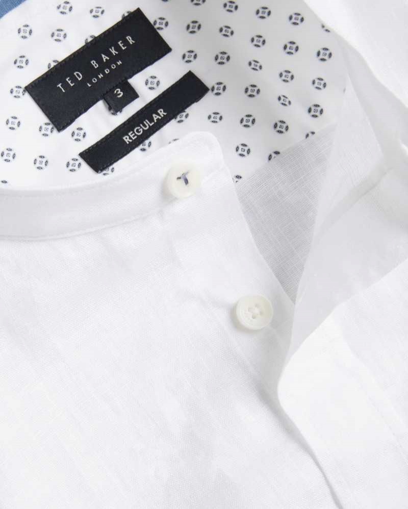 White Ted Baker Granan Linen Grandad Collar Shirt | US0000649