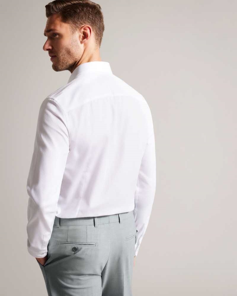 White Ted Baker Haless Long Sleeve Textured Stripe Shirt | US0000593