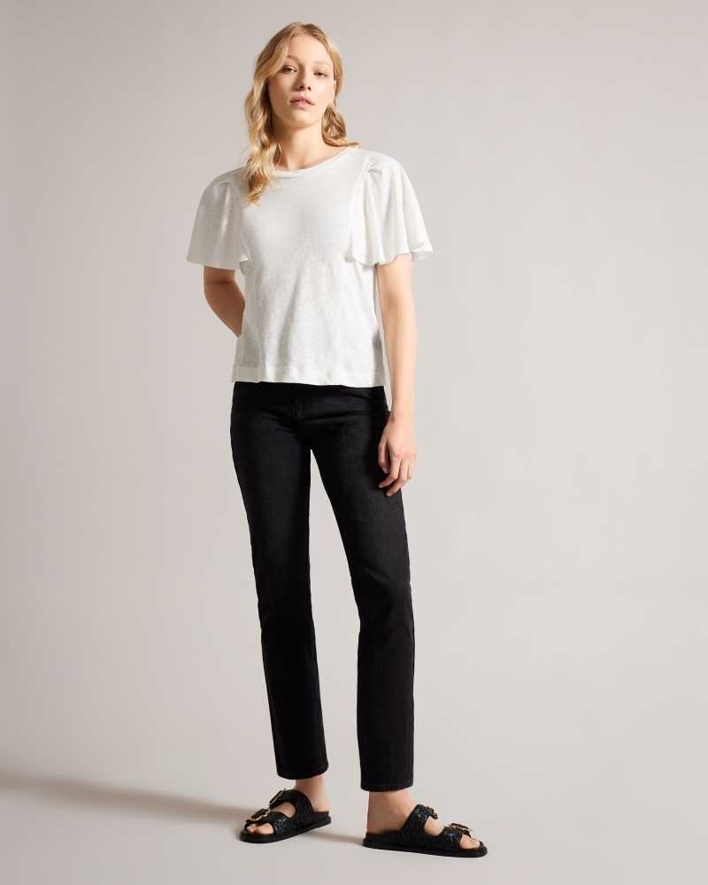 White Ted Baker Hallenn Ruffle Sleeve T-Shirt | US0000860