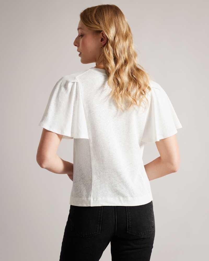 White Ted Baker Hallenn Ruffle Sleeve T-Shirt | US0000860