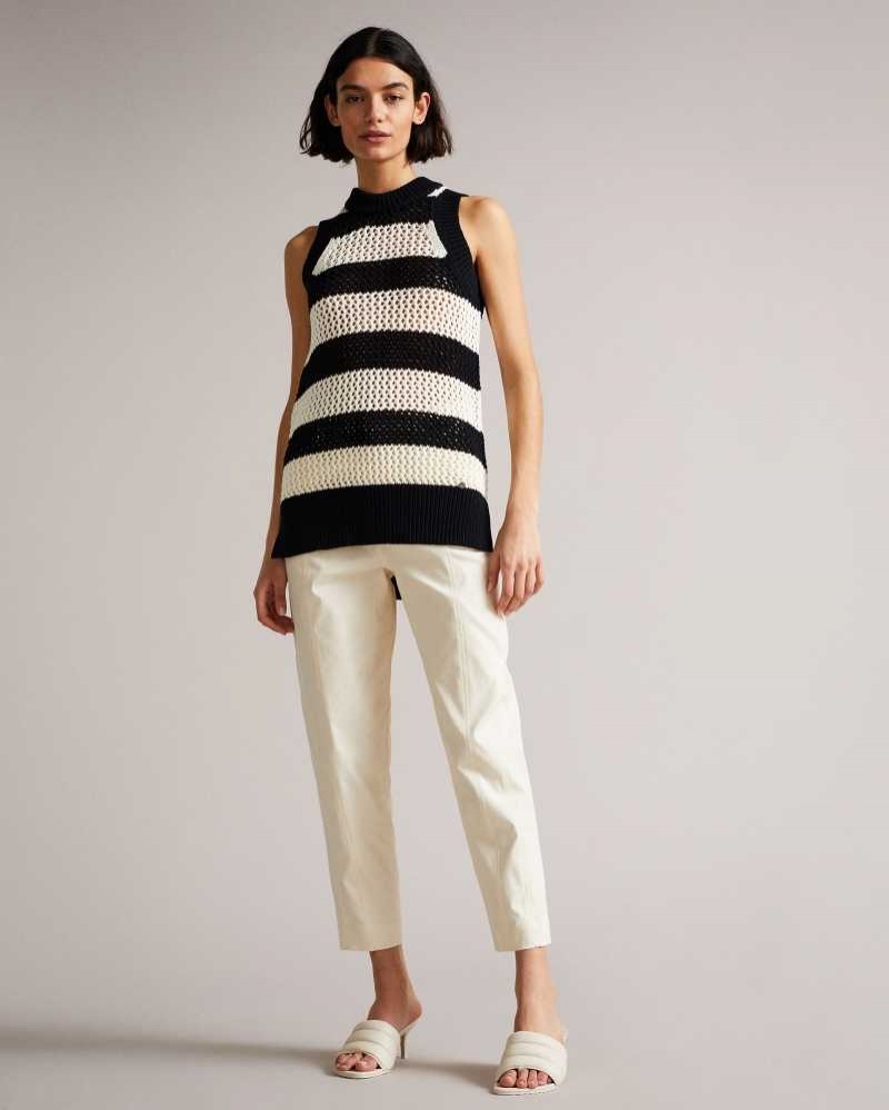 White Ted Baker Heide Open Stitched Striped Tank Top | US0000375