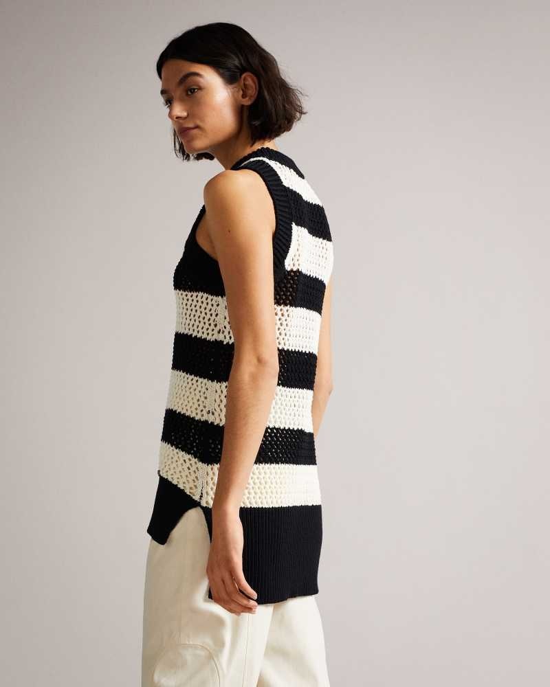 White Ted Baker Heide Open Stitched Striped Tank Top | US0000375