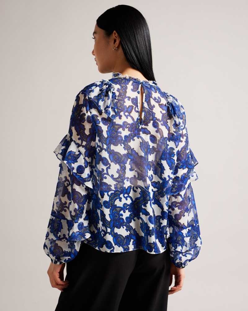 White Ted Baker Idina Baroque Paisley Print Blouse | US0001020