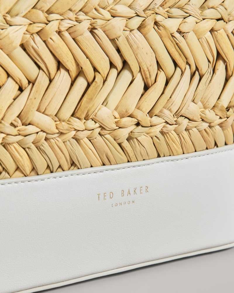 White Ted Baker Ivelie Medium Raffia Basket Weave Tote Bag | US0001316