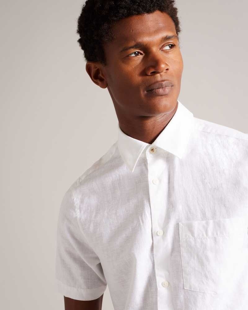 White Ted Baker Kingfrd Short Sleeve Linen Shirt | US0000631